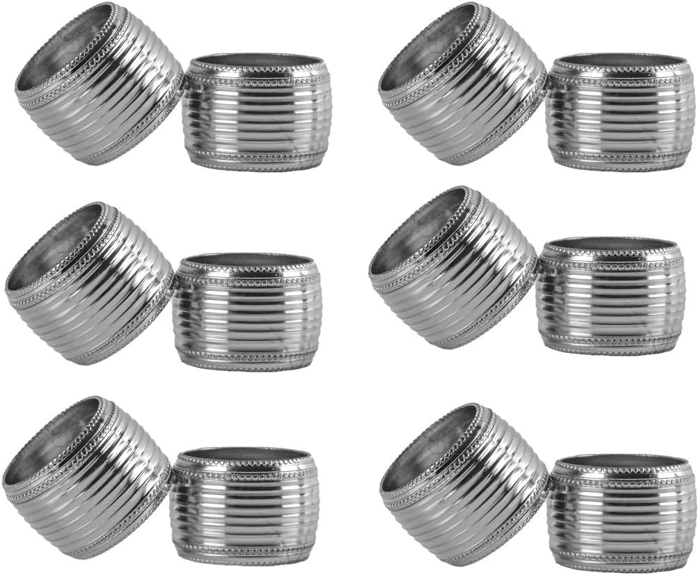 Silver Napkin Rings Set of 12, Beaded Napkin Rings - Rust Resistant, Durable Heavy Duty Napkin Holders for Family, Gatherings, Party, Farmhouse, Modern & Outdoor Dining Décor- ALPHA Living HOME