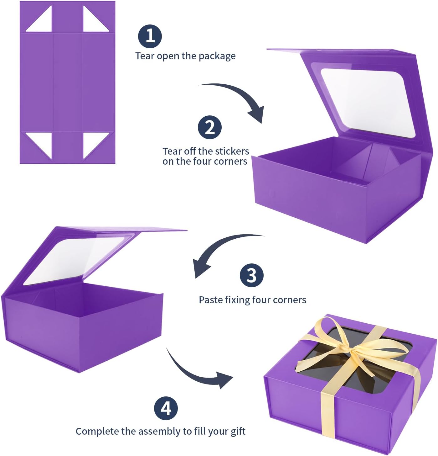Purple Gift Boxes with Window,7.5"x7.5"x3.1" Bridesmaid Boxe for Gift Giving,Birthday Gift Box with Magnetic,Closure Lid Gift Boxes for Presents,Cute Boxe,Luxury for Gift Packaging,Gift Box for Wrapping Gifts