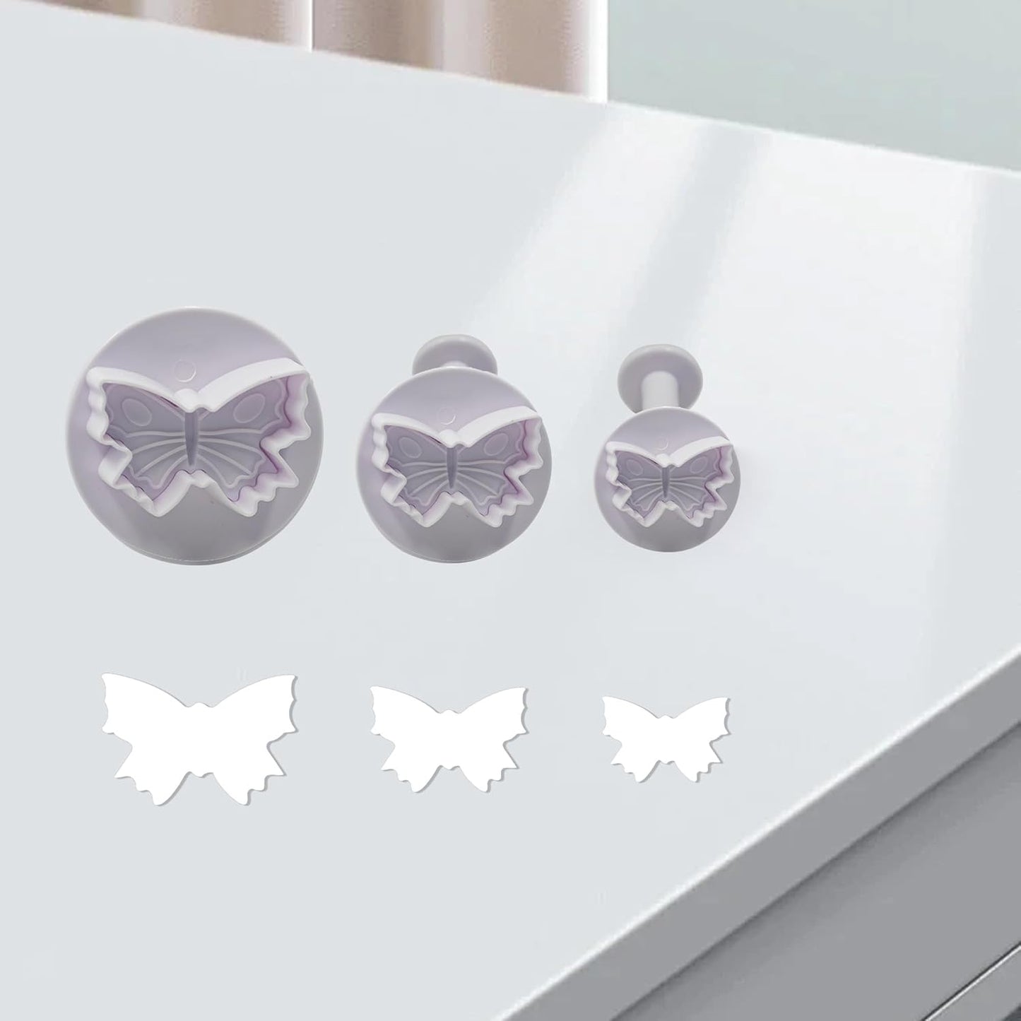 pson 3Pcs Plunger Cookie Cutter Set, Mini Plastic Biscuit Molds for Cake Decorating, Baking, Fondant, and DIY Crafts(Butterfly)