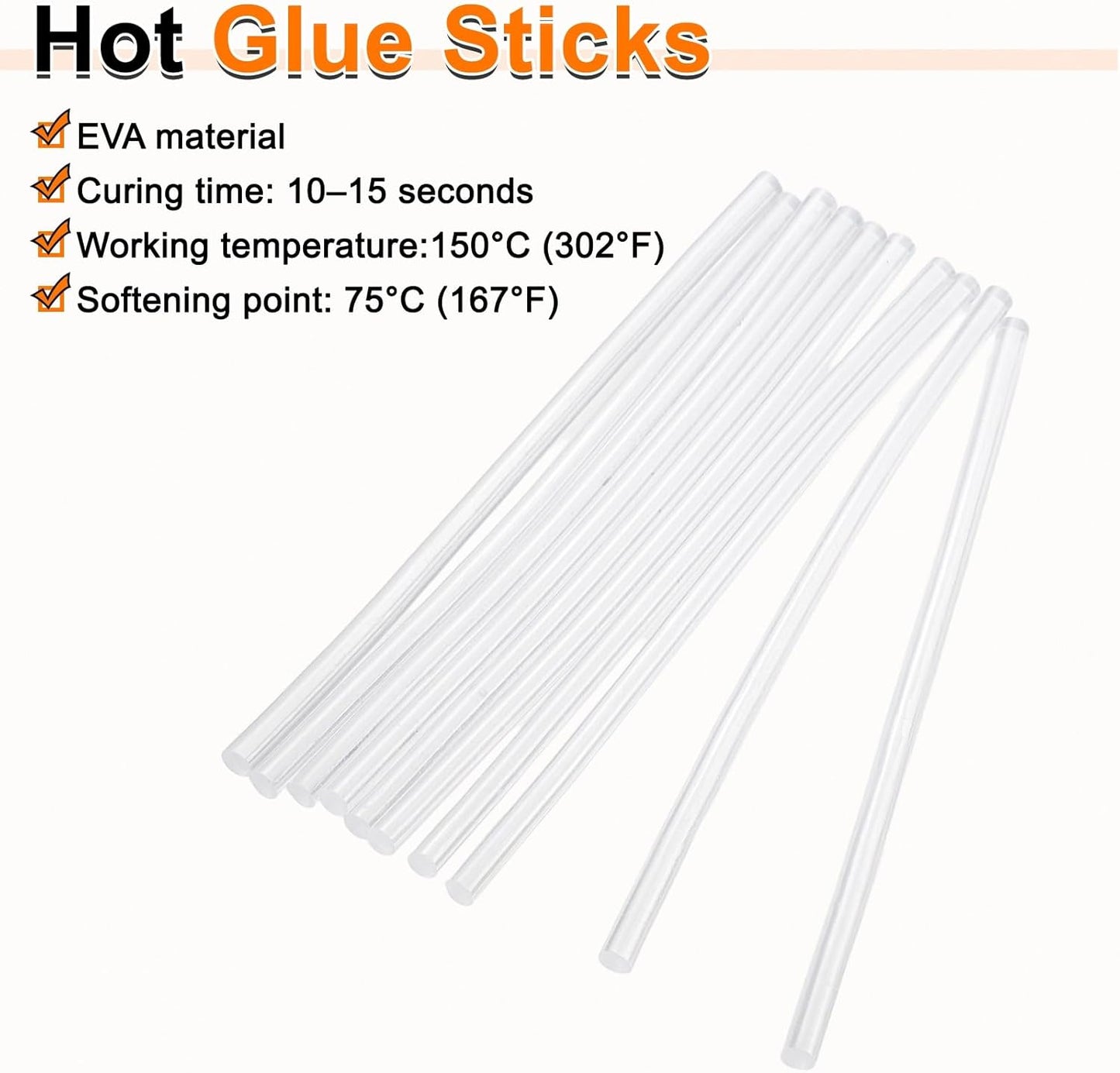 HARFINGTON 10pcs Hot Glue Sticks 0.28" Dia x 8.66" Long EVA Mini Hot Melt Adhesive Glue Stick for Hot Melt Gun Wood Plastic Glass Flowers Fabrics Foam, Clear