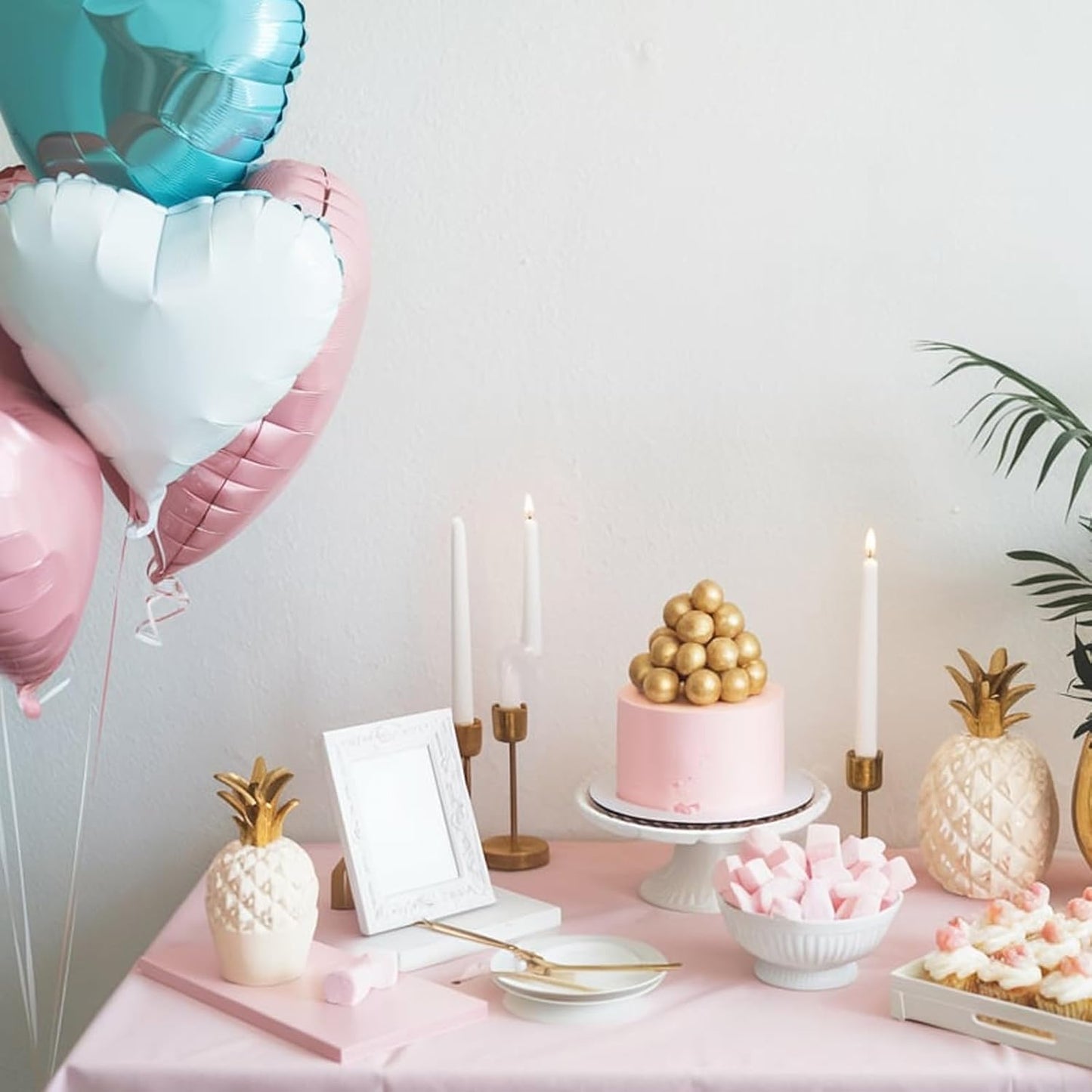 Pink Blue Heart Balloons, 18 Inch Nude White Blue Heart Shape Balloon, 12PCS Pink Cream White Helium Foil Heart Balloon for Birthday Baby Shower Engagement Wedding Anniversary Party Decoration