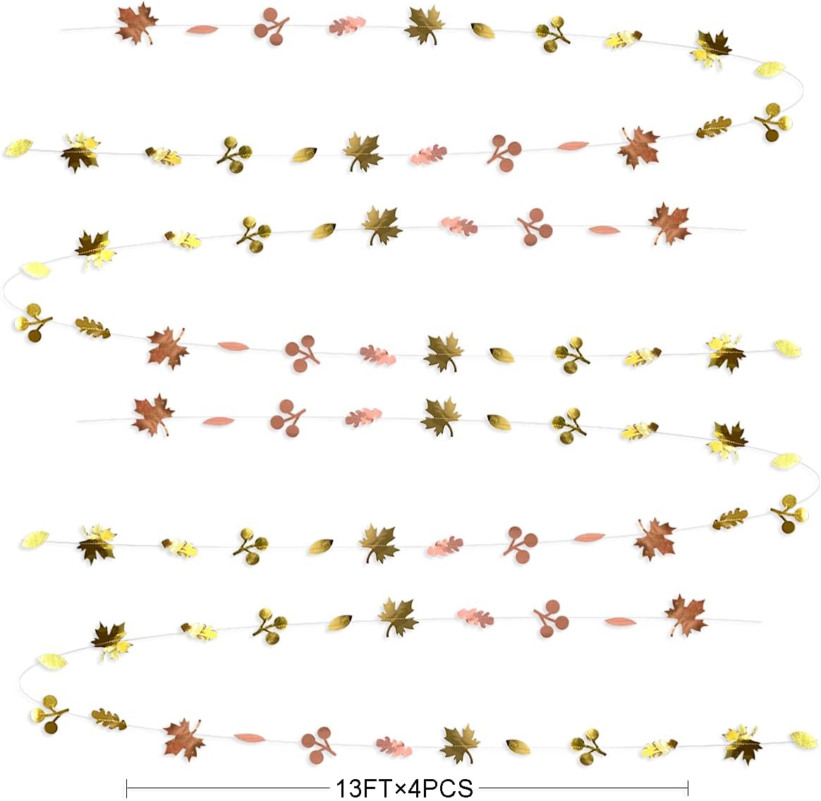 52Ft Fall Party Decorations Maple Leaf Garland Streamer Champagne Rose Gold Gradient Autumn Leaves Paper Banner for Thanksgiving Harvest Birthday Wedding Bridal Shower Engagement Party Decor