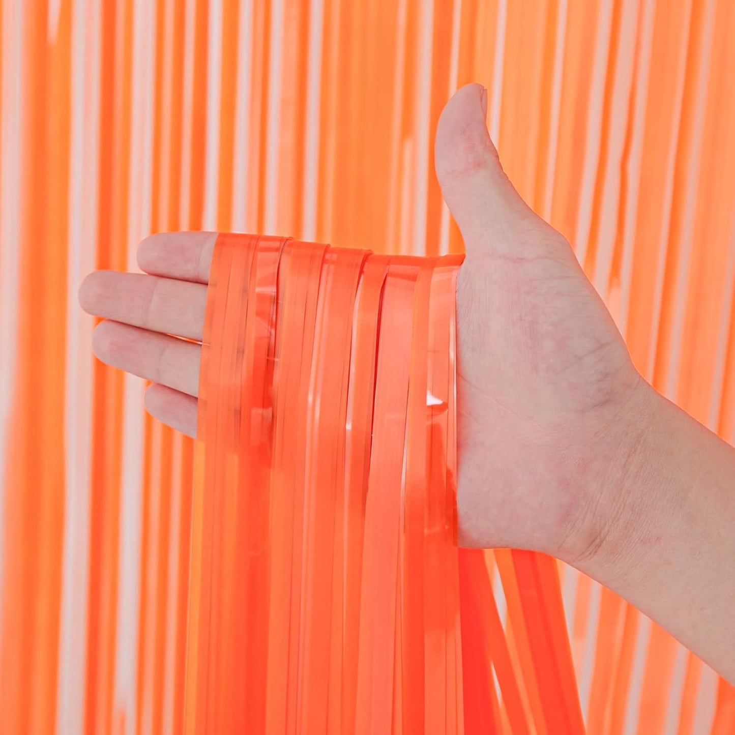 4 Pack Orange Foil Fringe Backdrop Curtains, Tinsel Streamers Birthday Party Decorations, Fringe Backdrop for Graduation, Baby Shower, Gender Reveal, Disco Party