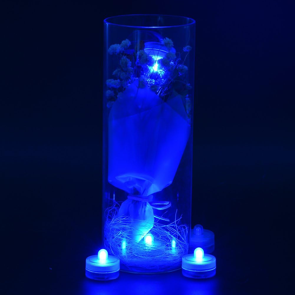 Halloween Lights Submersible LED Lights cr2032 Battery Powered Underwater Waterproof LED Tea Light for Events Wedding Centerpieces Vase Floral Xmas Holidays Home Decor Lighting(Pack of 12) (Blue)