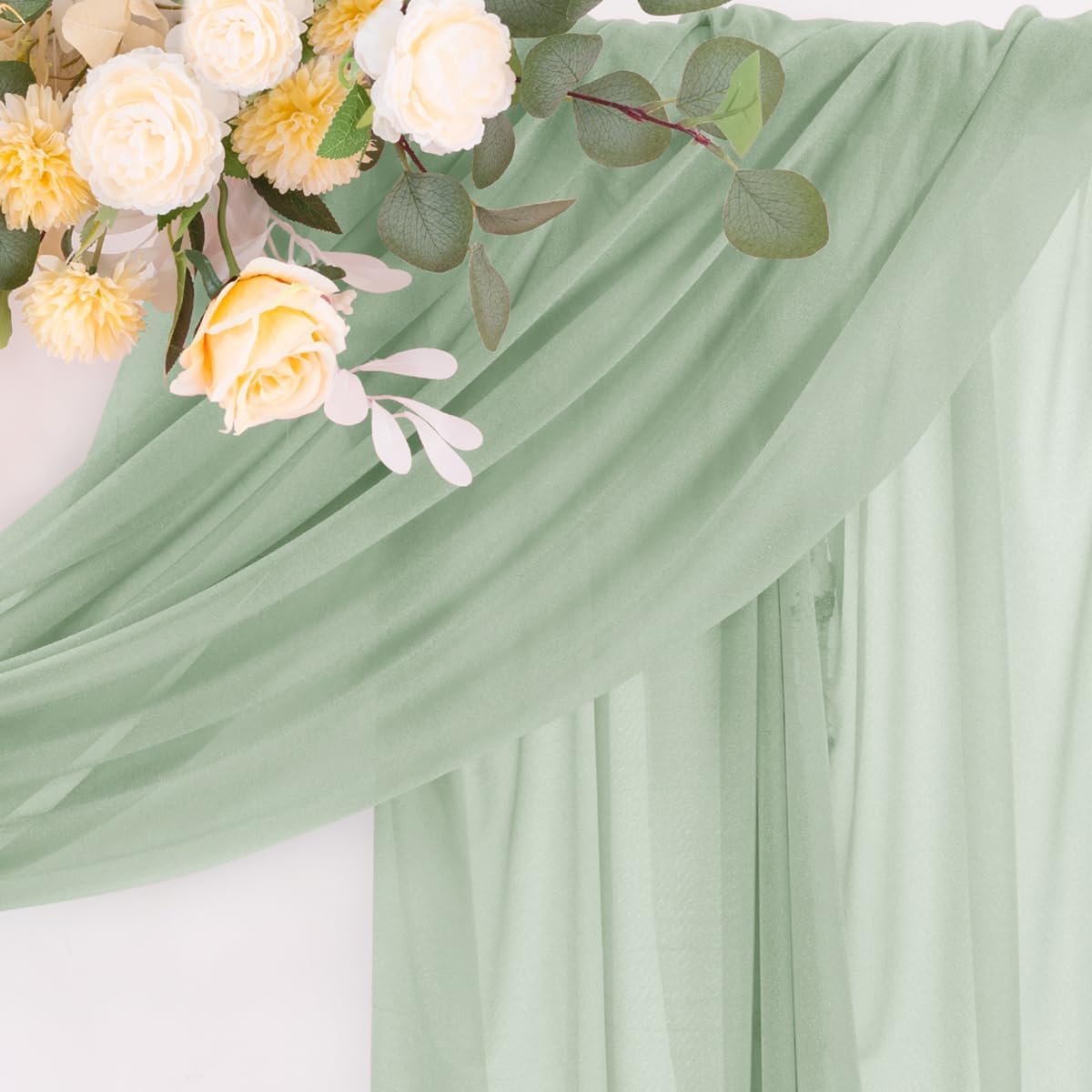 Sage Green 2 Panels Wedding Arch Draping Fabric 29" x 20Ft Sheer Drapes Outdoor Curtain for Wedding Party Baby Bridal Shower Arch Ceiling Backdrop Decor