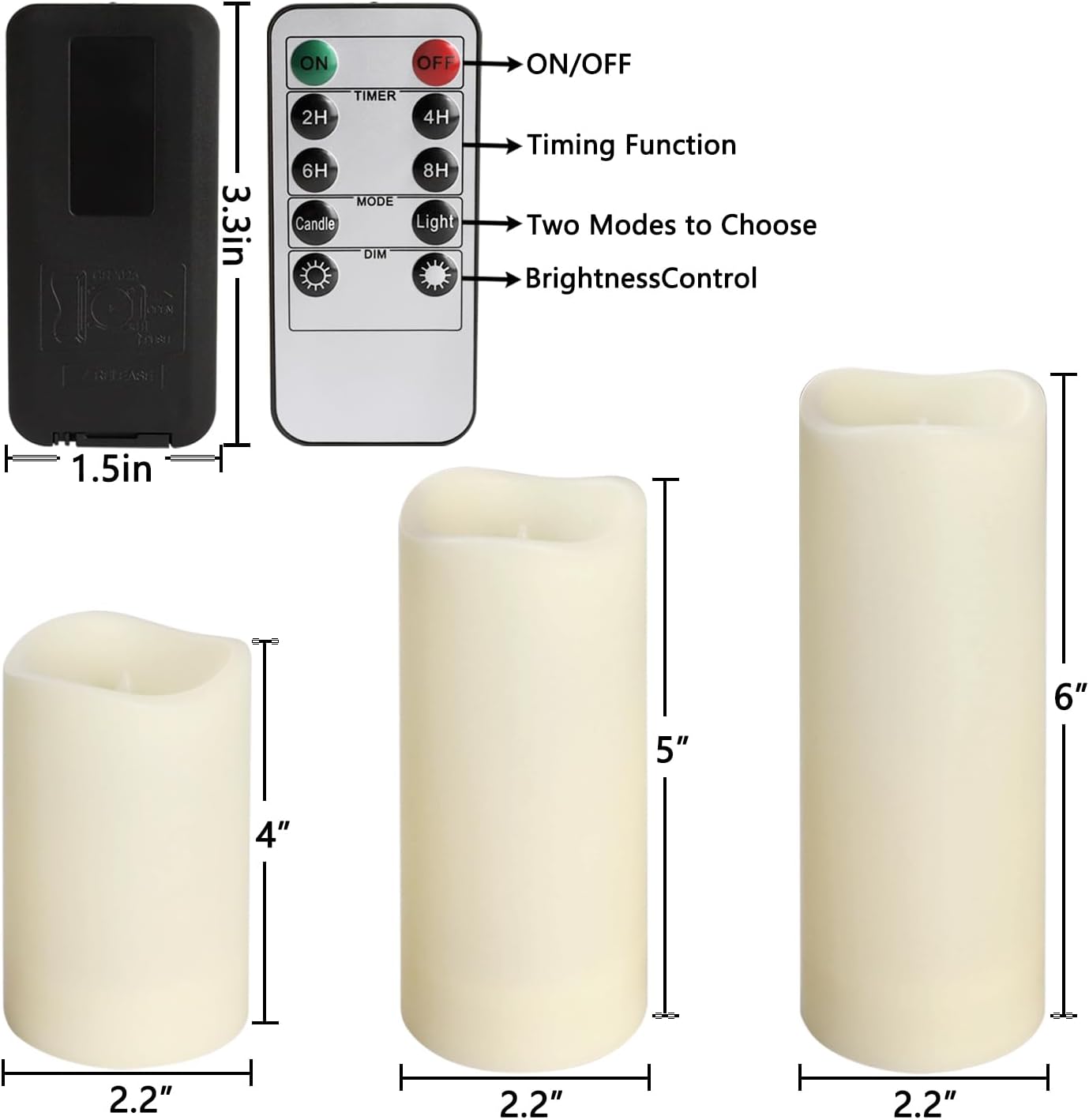 pliadvbu Flameless Pillar Candles with 4 Remote Control and Timer,Realistic Waterproof LED Candles, Long Lasting, Pack of 24 (H 4" 5" 6" x D 2.2"),for Christmas Decorations,Table,Aniversary