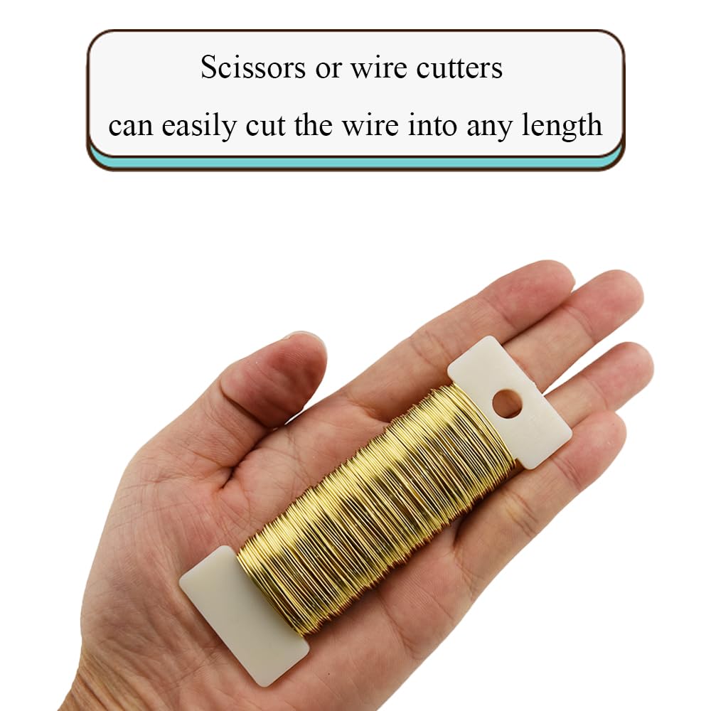 HAHIYO 26Gauge Golden Metal Floral Wire - 3 Rolls, 115 Yards (345 Feet) - Flexible Paddle Wire for Craft, Christmas Wreath, Flower Arrangement, Bouquet Wrapping, Wedding, DIY