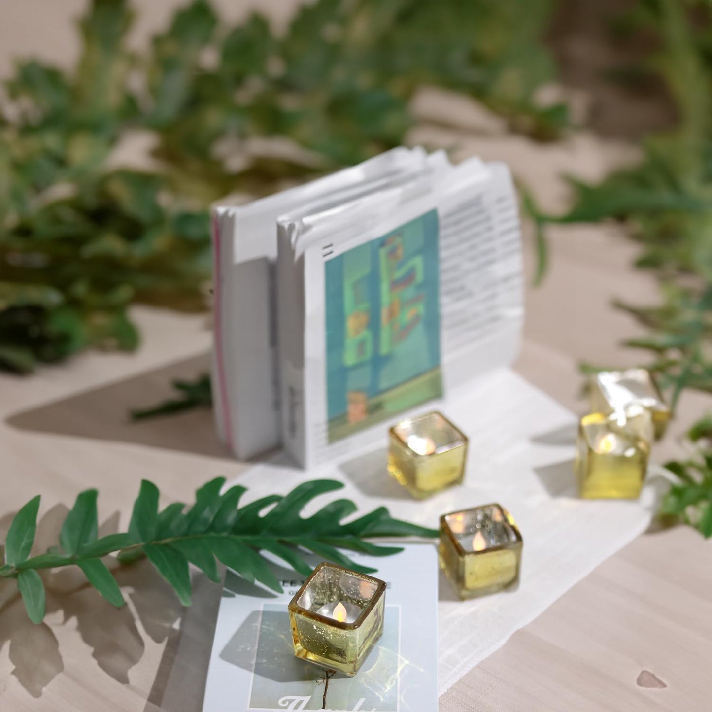 WGV 2 Inch Gold Speckle Square Cube Glass Votive Candle Holder, Small Tiny Mercury Tea Light 2x2”, 1 Pc