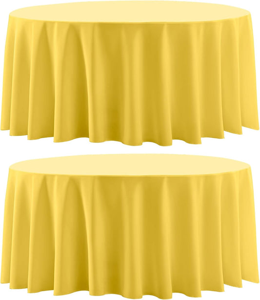 Round Tablecloth 120 Inch 2 Pack Yellow Tablecloths Washable Decorative Linen Polyester Table Clothes Cover for Dining Table Banquets Buffet Parties and Wedding