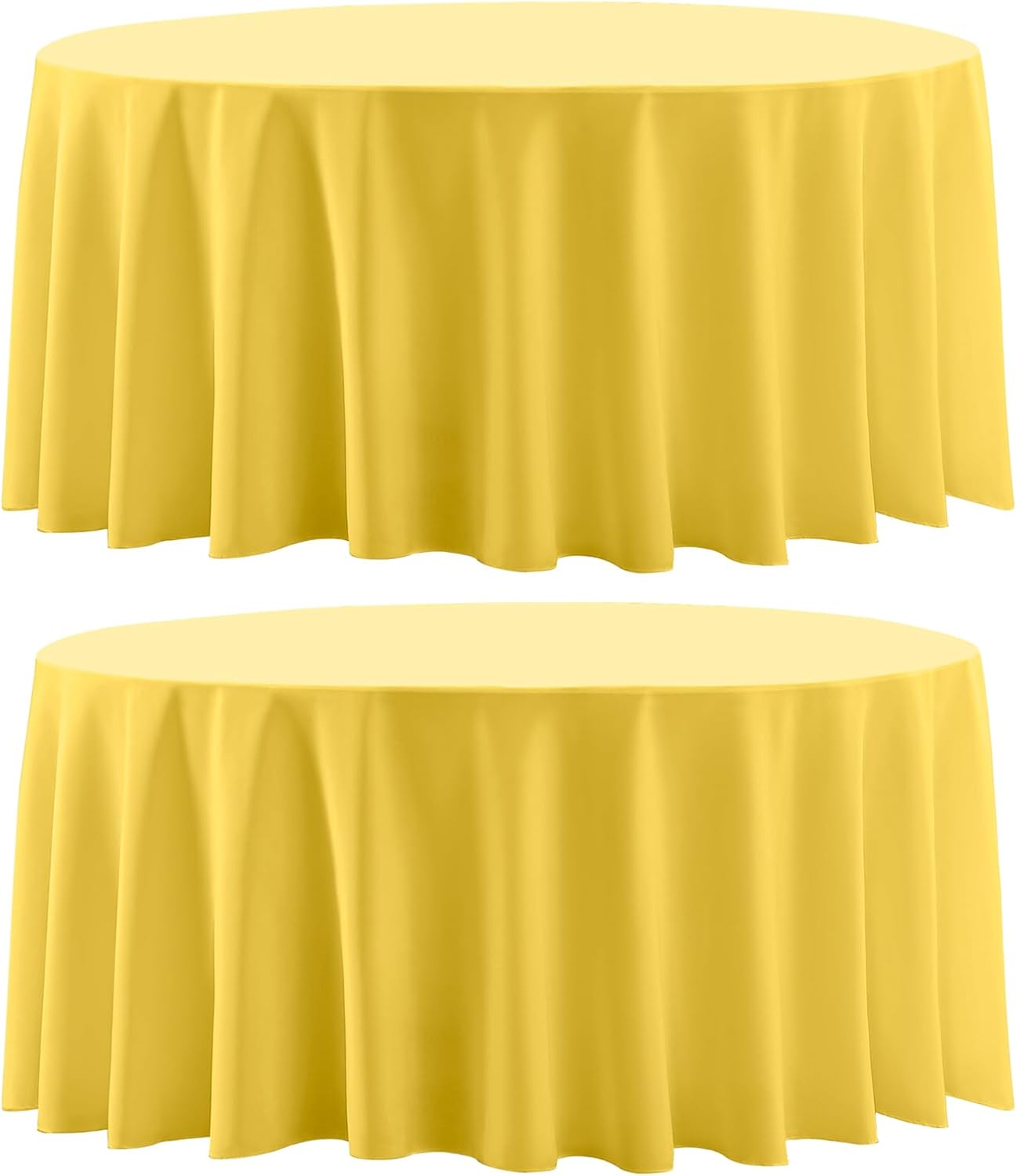 Round Tablecloth 2 Pack 108 Inch Yellow Tablecloths Washable Decorative Linen Polyester Table Clothes Cover for Dining Table Banquets Buffet Parties and Wedding