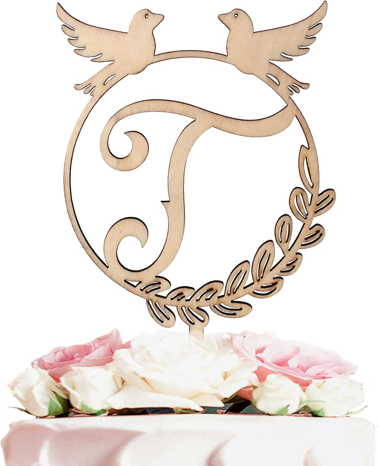 LINGTEER Personalized Inital Letter T Wood Cake Topper Perfect for Birthday Rustic Wedding Anniversary Party Keepsake Decoration