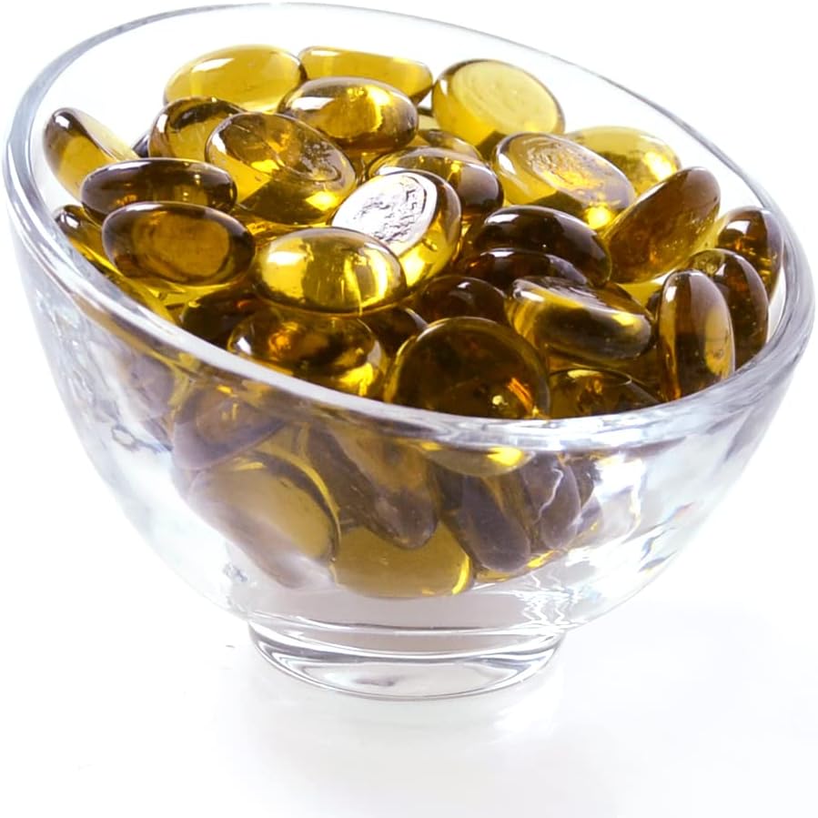 KINGOU Flat Glass Gems/Marbles/Stones/Beads for Vase Filler, Table Scatter, Games - 1 Lbs (17-19mm, Approx. 3/4") (Yellow, Standard)