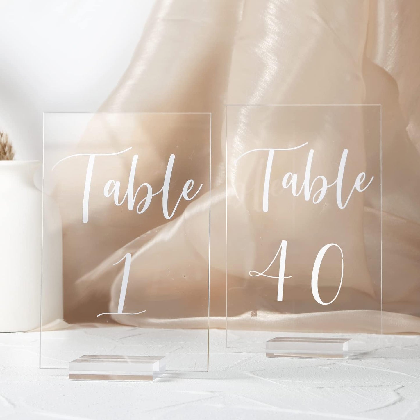 UNIQOOO Acrylic Wedding Table Numbers 1-40 with Stands | 4x6 inch Printed Calligraphy, Clear Table Number Signs and Holders | Perfect for Wedding Reception, Centerpiece Decoration, Event, Party