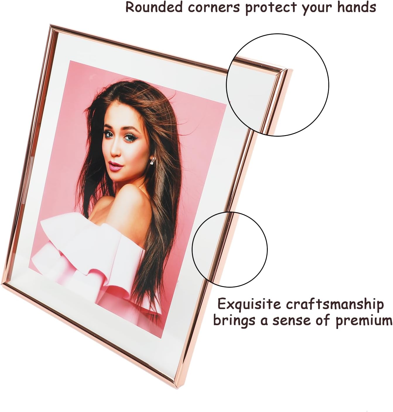 Heart Frame, 8"x10", Rose Gold Floating Frame with Romantic Heart Stand, For Picture 7x9, 6x8, 5x7, Classy For Wedding, Anniversary, Birthday