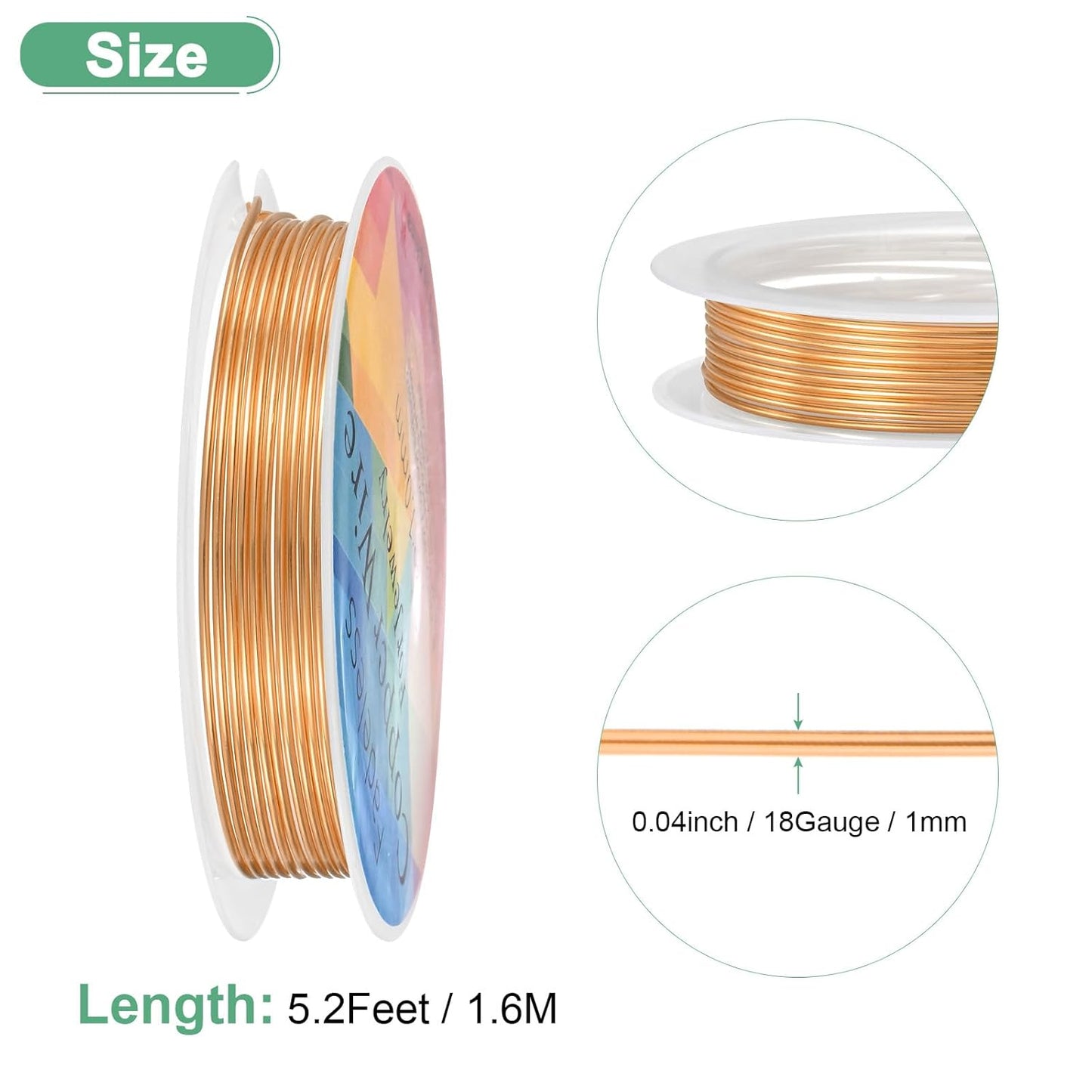 1 mm/18 Gauge Copper Wire for Jewelry Making, 5.2FT Copper Beading Craft Wire for Jewelry/Weaving/DIY Crafting/Planting, Color-Retaining [1.6M, Copper Tone]