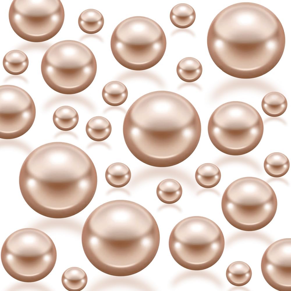 300Pcs Champagne Polished No Hole Faux Pearl Beads for Vase Filling Decorations, Plastic Pearls Vase Fillers, Table Scatters, Wedding Centerpiece, Home Decor, 8/14/20 mm