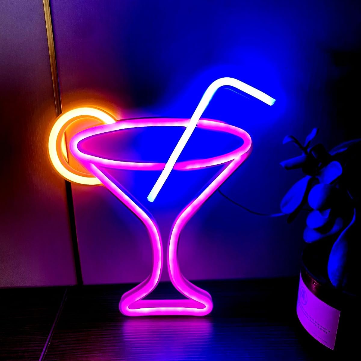 Cocktails Pink Neon Sign,Led Wine Glass Neon Light Battery and USB Dual Powered Bar Neon Night Light Signs for Wall Decor,Cocktails Night Lamp for Bar, Club, Cocktail Bar, Restaurant, Shop