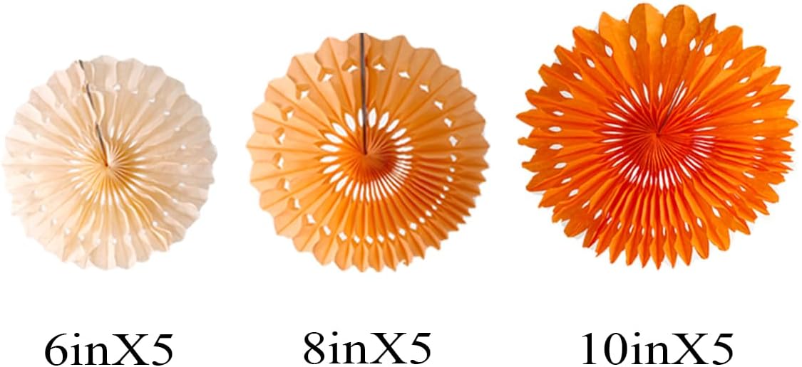 15pcs 6'' 8'' 10'' Paper Fans Decorations Round Orange Tissue Paper Fans Decor Hanging Paper Fans Set Party Paper Honeycomb Fans Decorations for Party Birthday Wedding Events