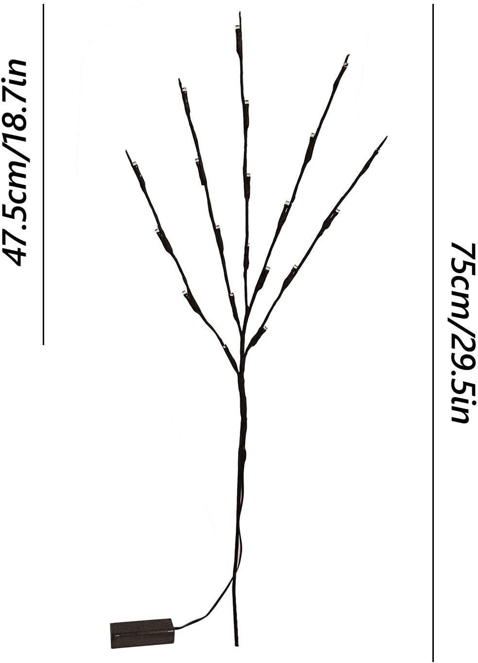 Led Branch Light Battery Operated Lighted Branches Vase Filler Willow Twig Lighted Branch 30 Inch 20 LED for Christmas Home Party Decoration Indoor Outdoor Use Pack of 2 Warm White