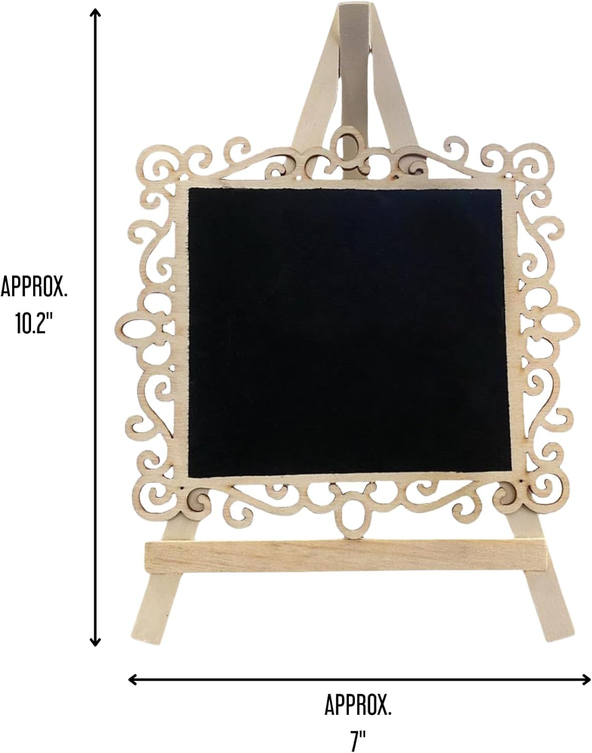 Chalkboard Signs Easel - Square Shape with Wood Framed Swirly Design, Includes 1 Chalk Stick, Size: 10" x 7" Wooden Blackboard, Perfect for Special Occasions and Events Decoration
