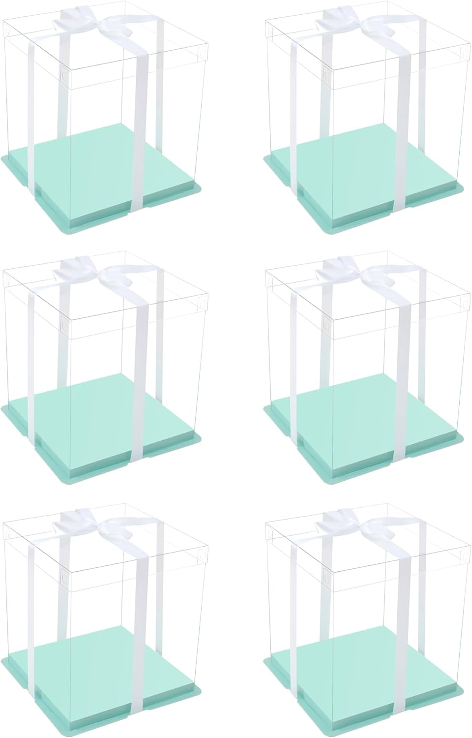 XININSUN clear cake box with ribbon,8inch 10inch cake boxes,transparent tall cake box cake carrier,Cake Containers clear gift box for Wedding,Birthday,Party(6pcs-green)