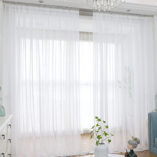 Window White Sheer Curtains 51.8x83.8 Inches Long 2 Panels Sheer Curtain Basic Rod Pocket Panel for Bedroom Children Living Room Yard Kitchen (White, 51.8" W x 83.8" L | 2 pcs)