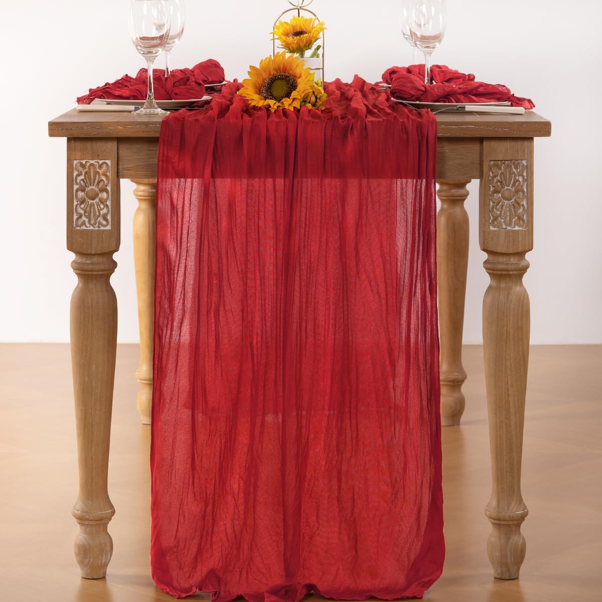 Red Cheesecloth Table Runner 6 Pack Fall Table Runners Boho Gauze 120 Inches Red Cheese Cloth Fall Table Decorations for Thanksgiving Weddings Bridal Baby Shower Candlelight Dinner Party