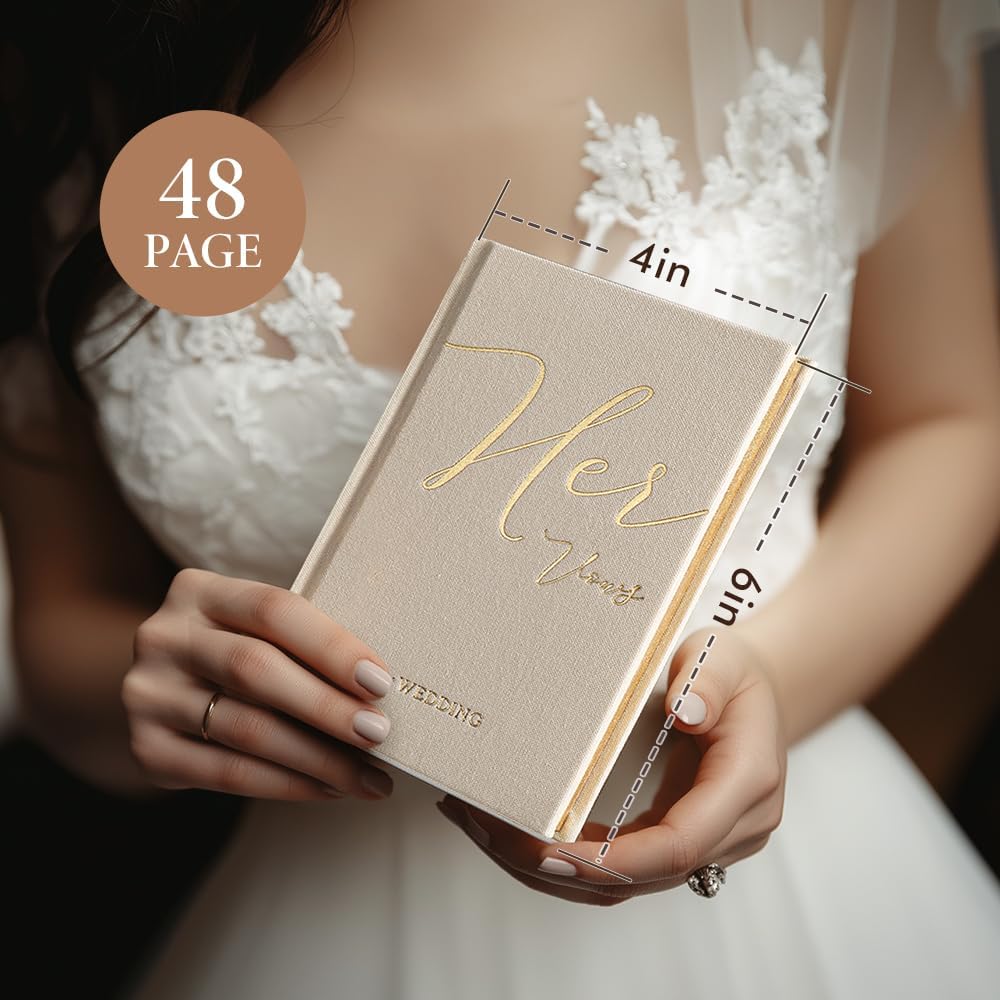 Vow Books His and Hers 2 Pack - 6 x 4 Inch Linen Hardcover Wedding Vow Books with Gold Foil Lettering & Bookmark, Wedding Ceremony Keepsake for Bride and Groom-His and Her Engagement Gift, 48 Pages