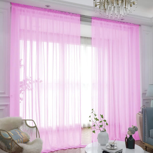 Window Pink Sheer Curtains 108 Inches Long 2 Panels Sheer Curtain Basic Rod Pocket Panel for Bedroom Children Living Room Yard Kitchen (Pink, 52" W x 108" L | 2 pcs)