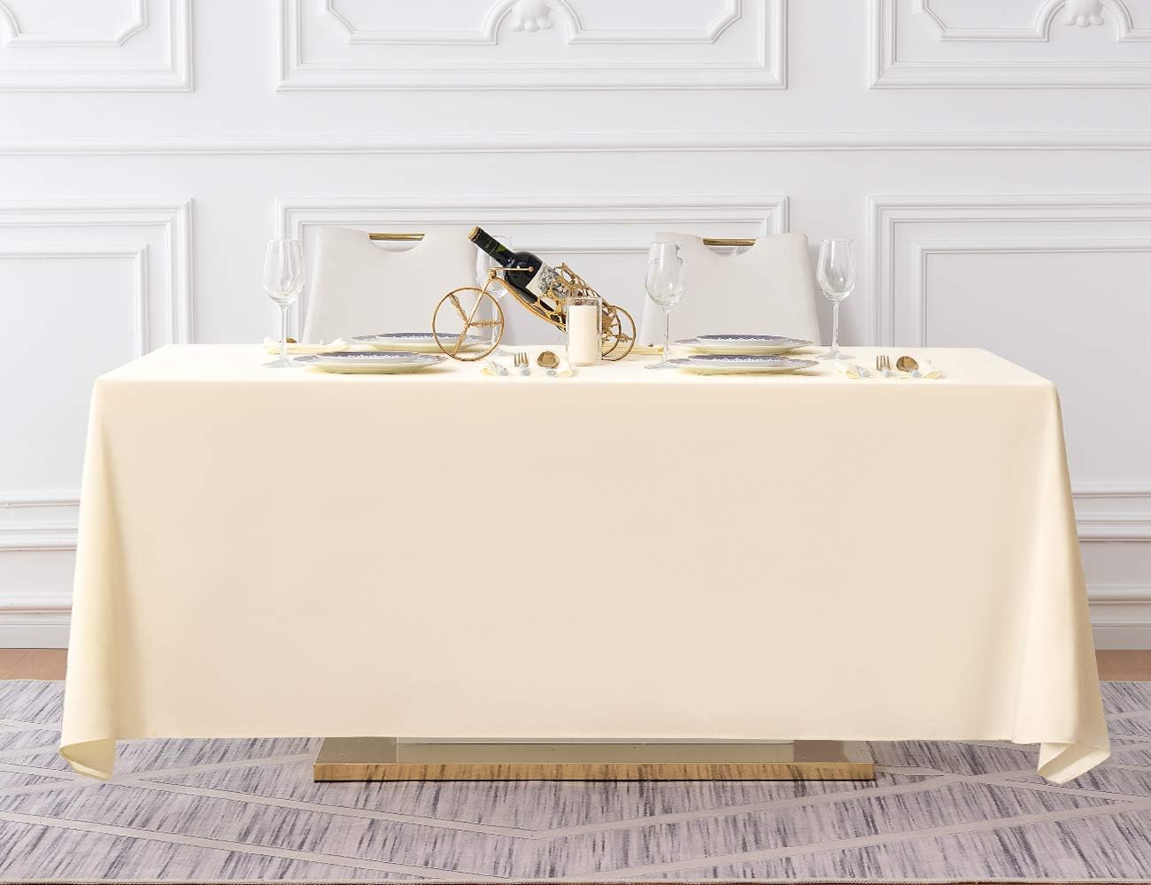 Surmente Beige Tablecloth 90 x 132-inch Rectangular Polyester Table Cloth for Weddings, Banquets, or Restaurants