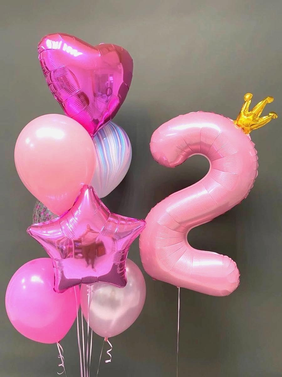 Big 40 Inch Pink Crown 2 Number Balloon Birthday Decoration, 2026 Pink Crown Number 2 Helium Balloons 12 20 22 23 24 26 28 32 42 Celebration, Boy Girl Baby Anniversary Party Graduations Supplies