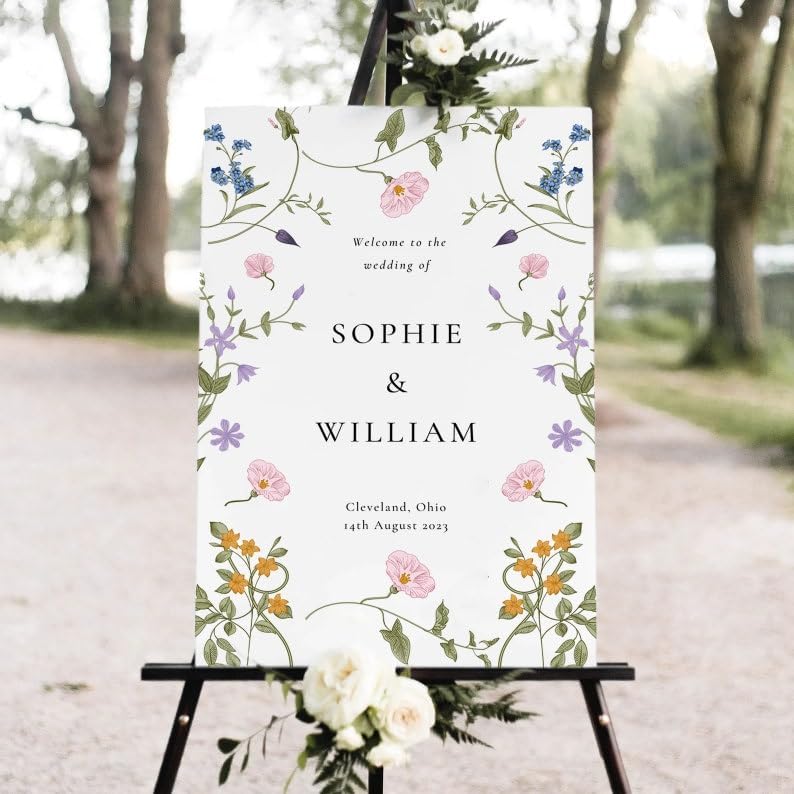 Wildflower Wedding Welcome Sign, Floral Welcome Sign Wedding Template, Wedding Sign, Wedding Sign for Yards
