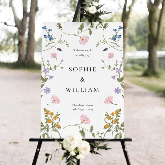 Wildflower Wedding Welcome Sign, Floral Welcome Sign Wedding Template, Wedding Sign, Wedding Sign for Yards