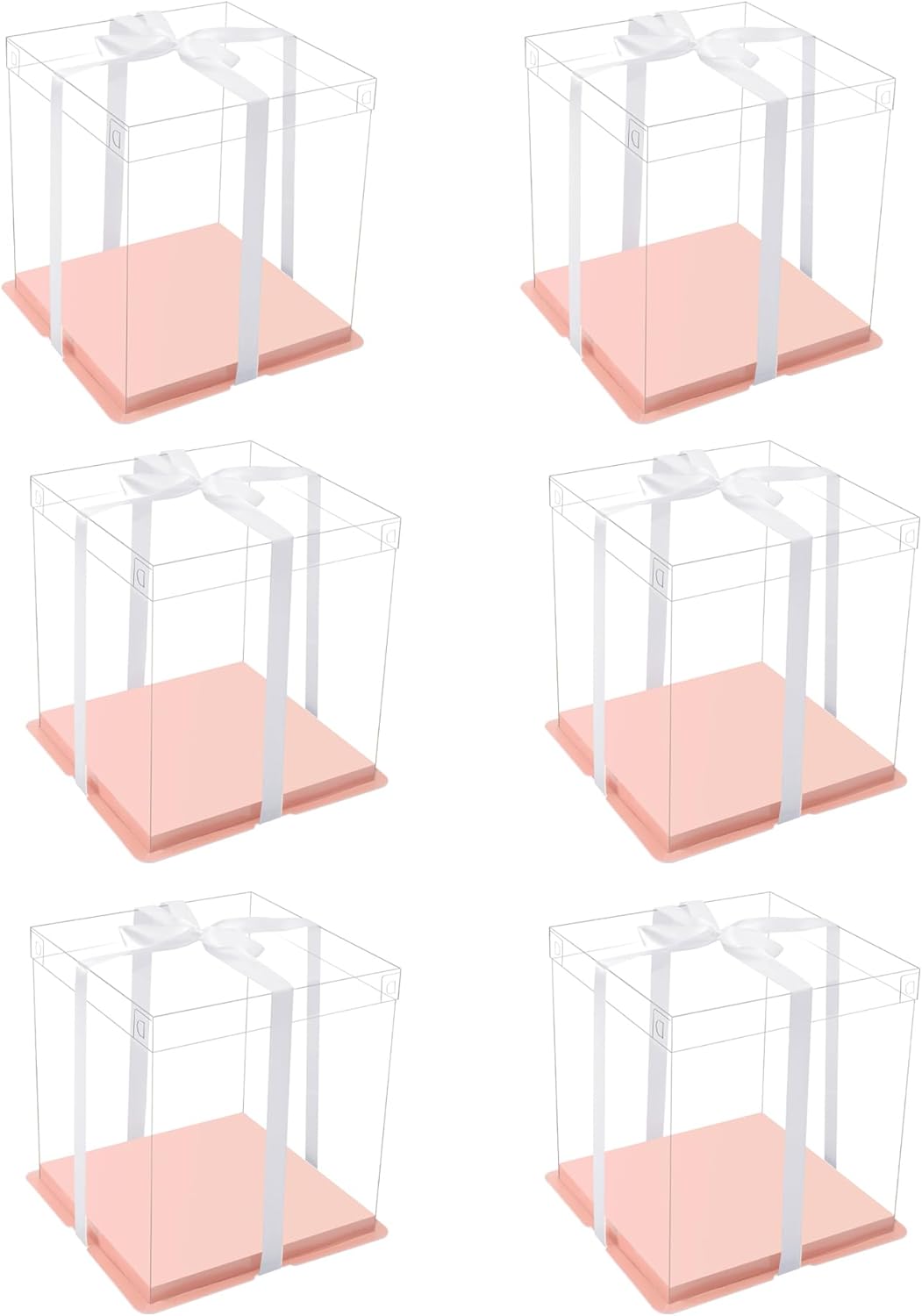 XININSUN pink clear cake box with ribbon,4inch 6inch cake boxes,small transparent cake box cake carrier,square cardboard cake containers clear gift boxes for wedding,birthday,party(6pcs)