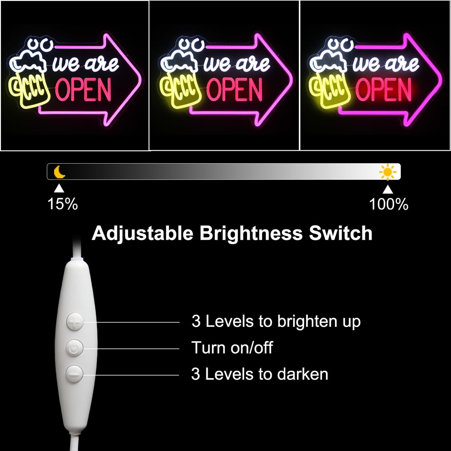 We Are Open Bar Neon Sign Beer Neon Lights Open with Arrow LED Signs for Wall Dimmable Bar Neon Light Up Sign for Man Cave Pub Restaurant Tavern Hotel Business Shop Decor 16.5 x 11.8 Inch