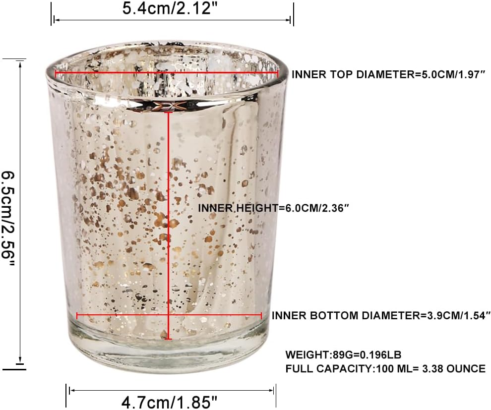 Silver Mercury Glass Tea Light Holders Set of 36 - Elegant Votive Candle Holders for Weddings, Showers and Home Decor - Perfect for Table Centerpieces and Parties (Glass, Silver)