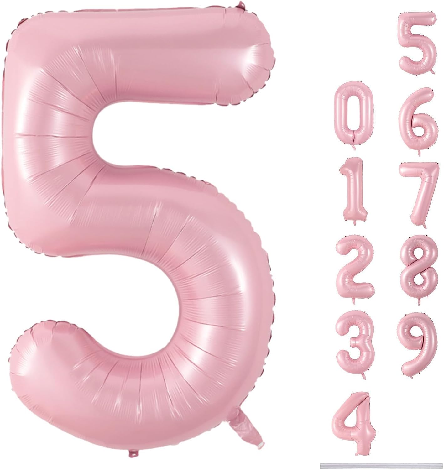 Light Pink Balloon Number 5, 40 Inch Large Self Inflating Foil Number Balloons 0-9, Pastel Pink Digital 5 Helium Balloon for 5th Girls Women Birthday Party Graduation Anniversary Decorations