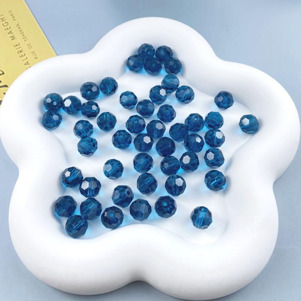400 PCS 4mm Crystal Glass Beads Round Multiple Faceted Loose Spacer Glass Beads for DIY Handcrafte Bracelet Necklace Earring Jewelry Making(Peacoca Blue)
