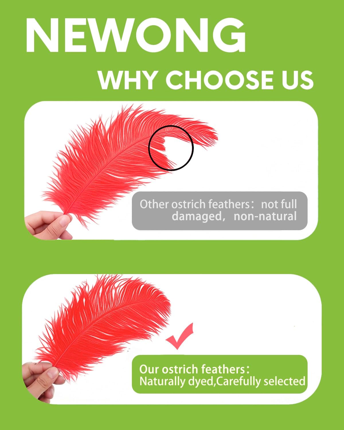 NEWONG 30pcs Red Ostrich Feathers Natural Bulk 11-14inch(28-35cm) Vase Craft Wedding Home Party Centerpieces Christmas Day Decoration