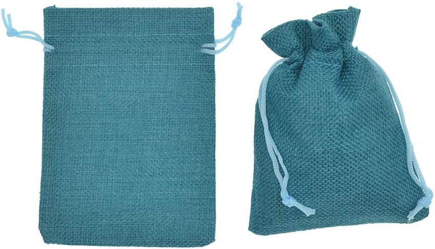 Burlap Bags with Drawstring, 2.7x3.5 Inch Jute Sacks Jewelry Candy Pouch Christmas Wedding Party Favor Gift Bags 20pcs (Peacock Blue)