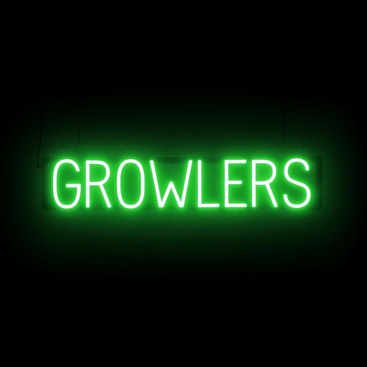 SpellBrite GROWLERS Sign | Beer-Related Sign with Neon Look, Green LED Light Source | 33.0" x 6.3"