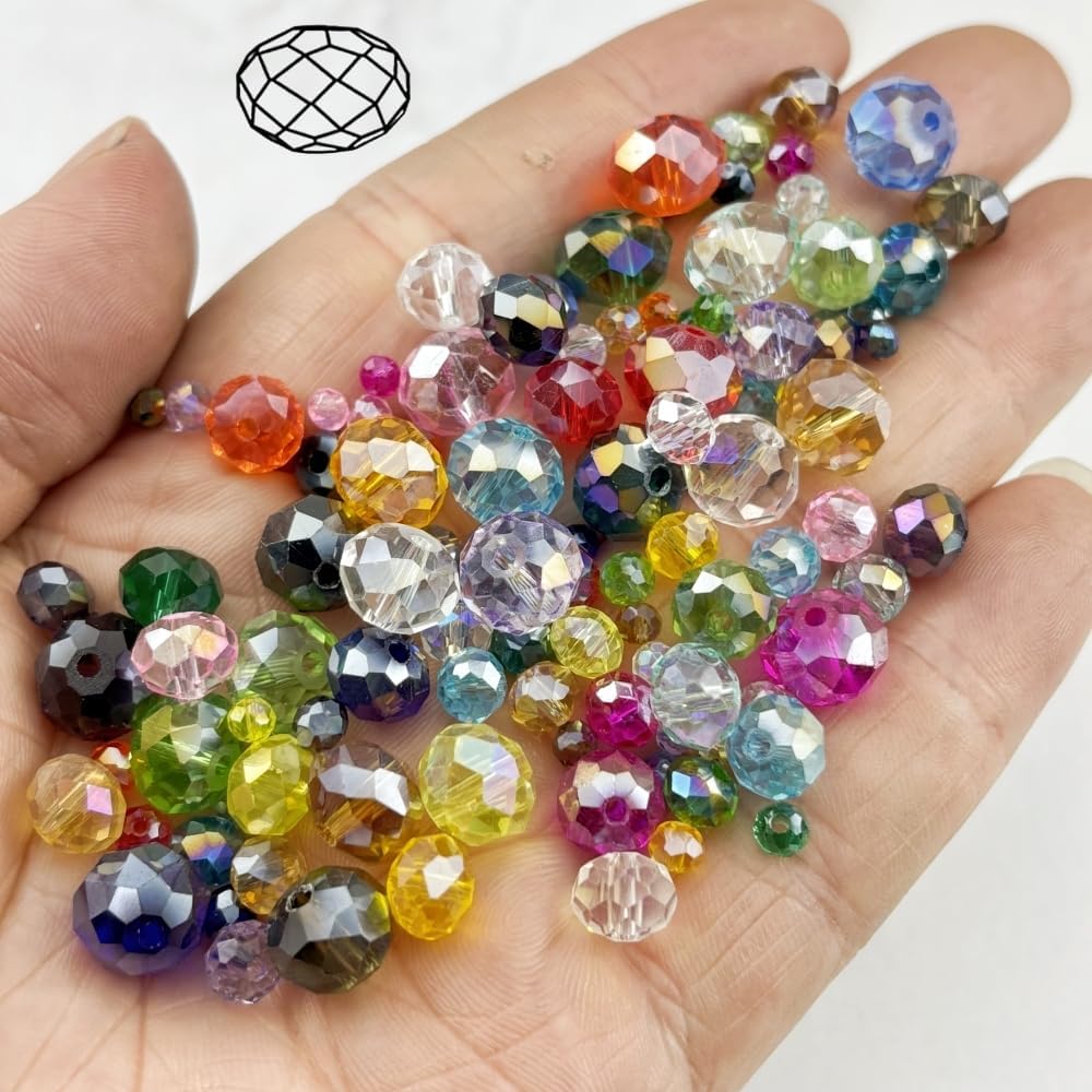 100pcs 8mm Crystal Glass Beads for Crafts Faceted Rondelle Glass Beads for Jewelry Making Crystal Spacer Beads for Necklaces Bracelets Earrings DIY Craft(Dark Blue AB)