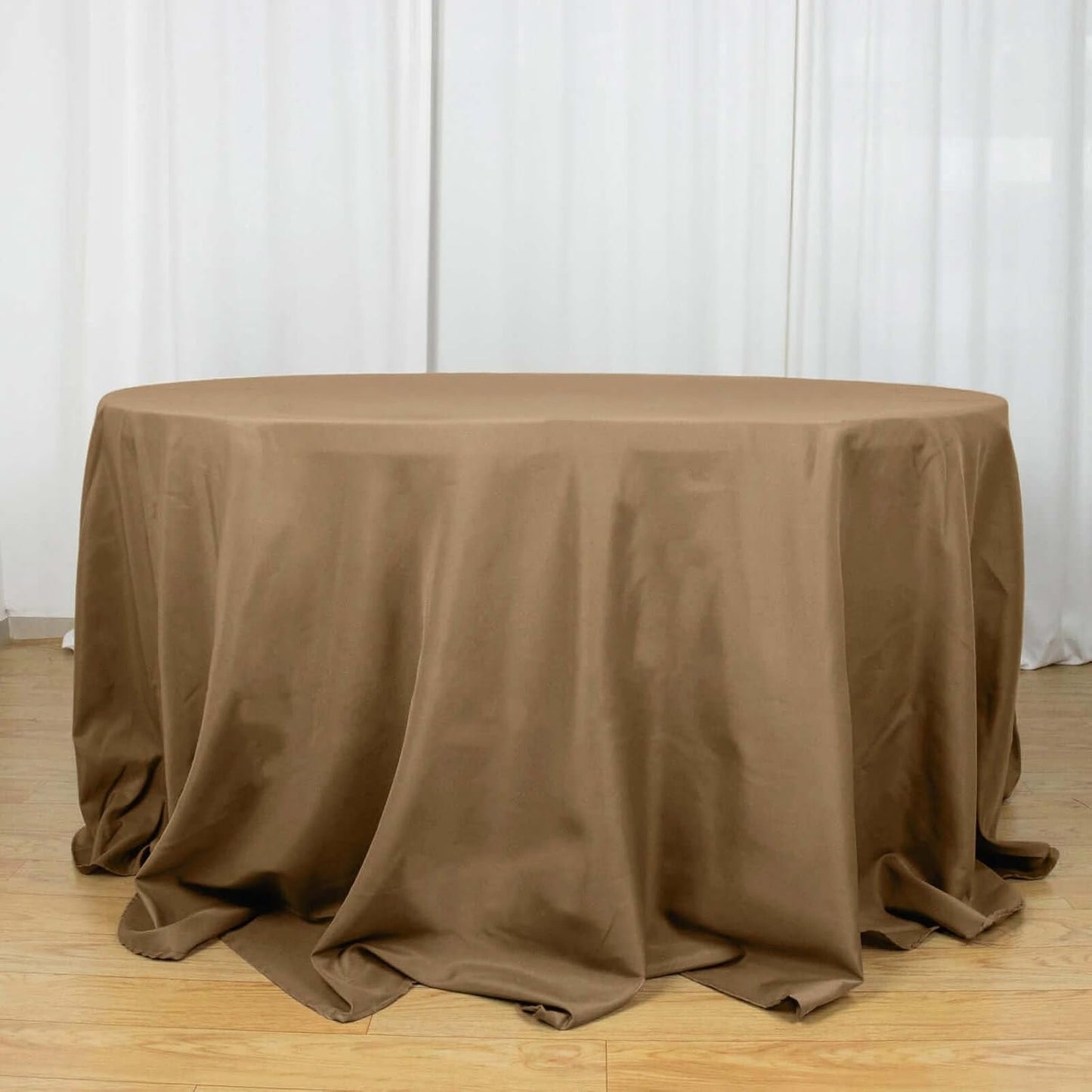 Efavormart Round Tablecloth, 132 Inch Stain & Wrinkle Resistant Washable Table Cloth, Decorative Polyester Fabric Table Cover for Banquet, Wedding, Dining- Taupe