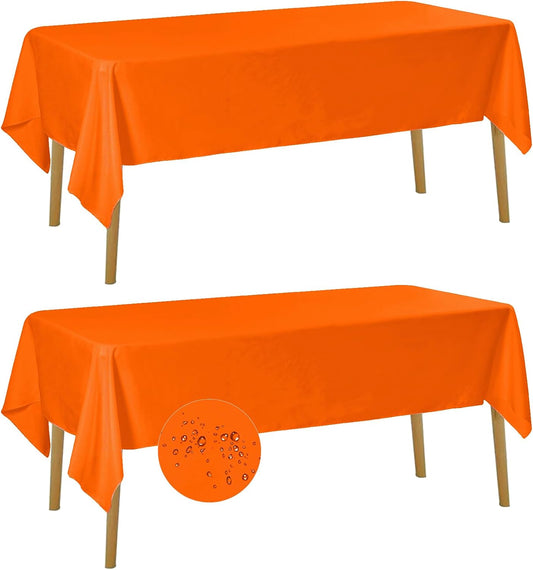 Fokitut 2 Pack Waterproof Rectangle Tablecloth, 60x102 Inch, Stain Resistant and Wrinkle Polyester Table Cloth, Fabric Table Cover for Kitchen Dining, Wedding, Party, Holiday Dinner-Orange