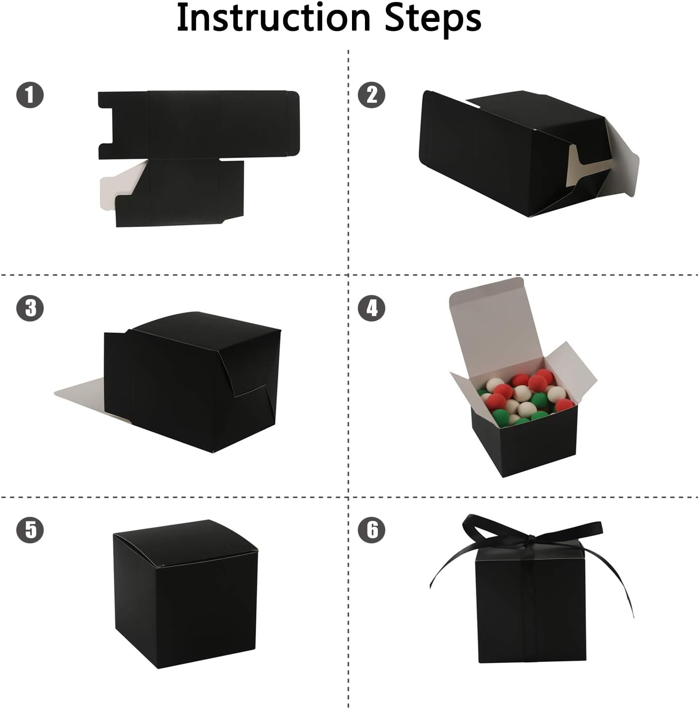 COTOPHER 60pcs Small Gift Boxes, Favor Boxes 2x2x2 inches Paper Gift Boxes with Ribbons Candy Box for Wedding Favors Baby Shower Bridal Shower Birthday Party (Black)