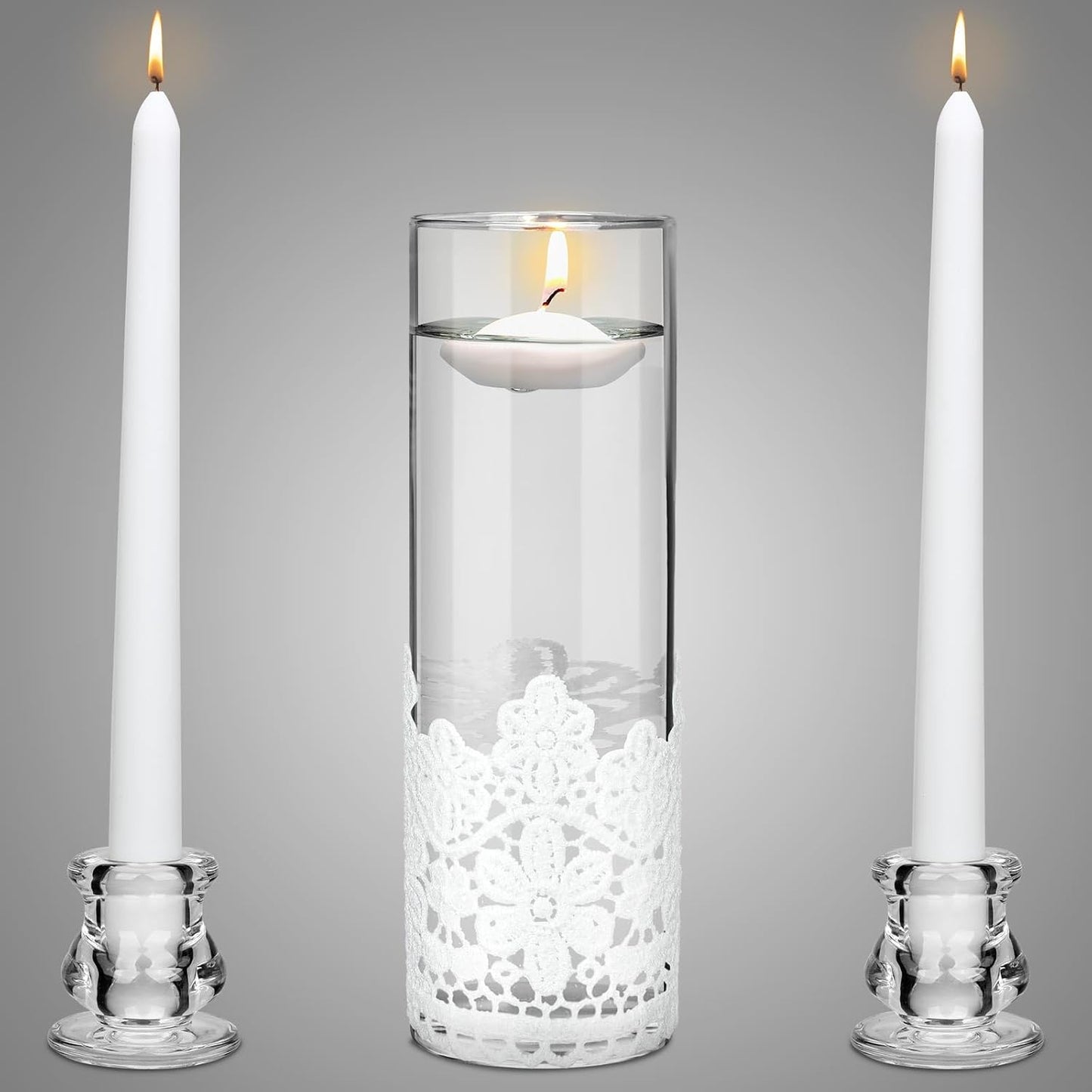 Irenare Unity Candles with Holder for Wedding Ceremony Wedding Decortions Accessories Glass Candle Holder Pillar Candle for Formal Events Church(Lace)