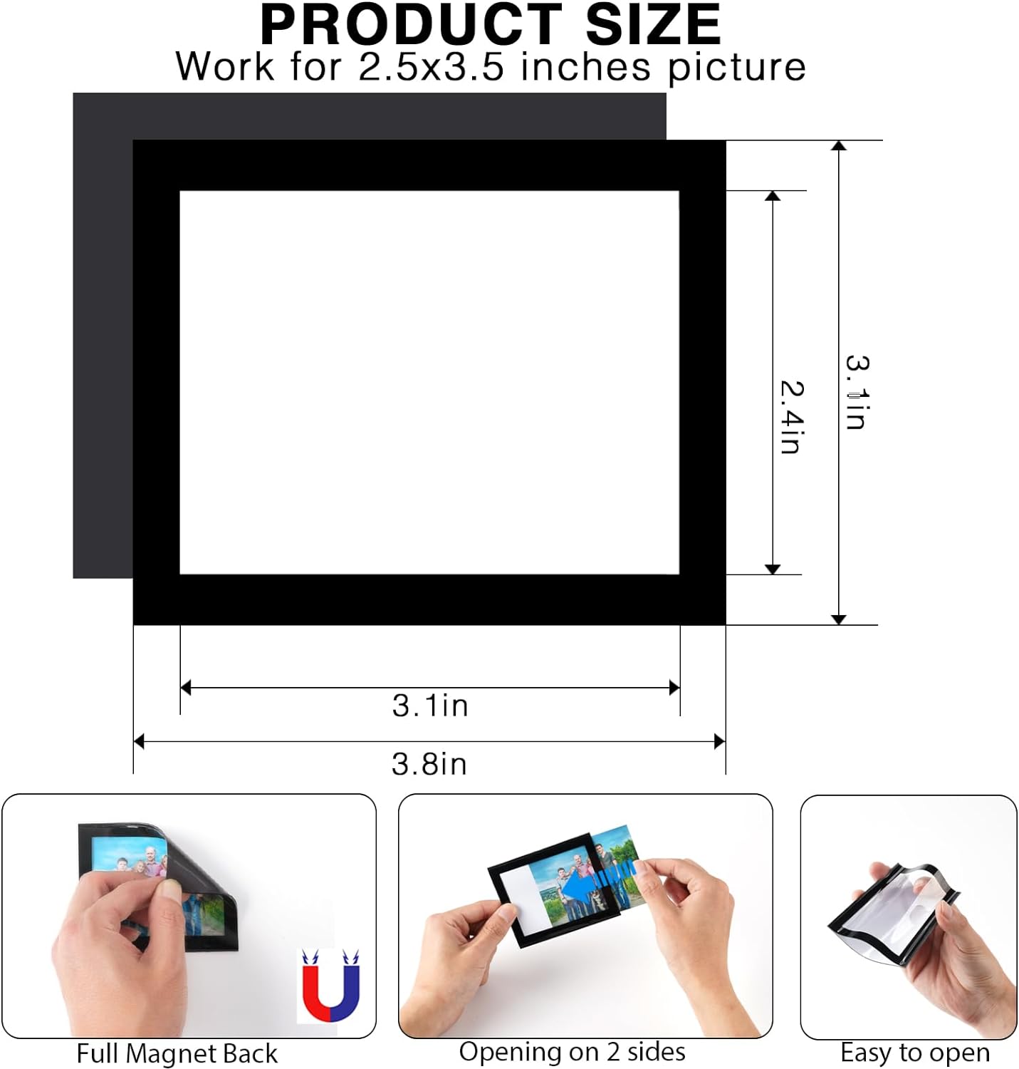 Magnetic Picture Frames with Black Border(2.5"X3.5",12 Pack),Mini Wallet Size Magnet Photo Sleeves Pockets/Holder,Decorations for Home/Office/School/Classroom/Party