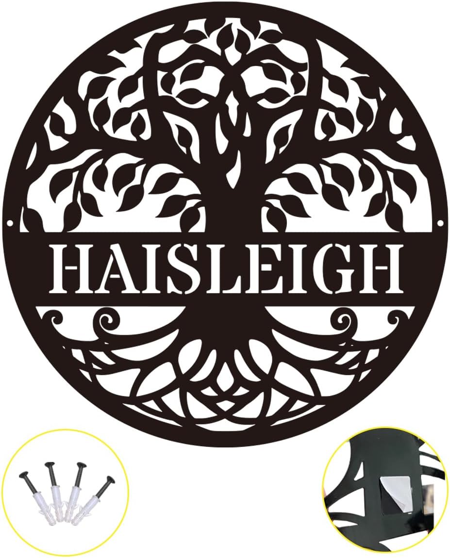 Personalized Tree of Life Metal Sign, Family Name, Custom Monogram Wall Decor, Outdoor Housewarming Gift, Wedding Gifts