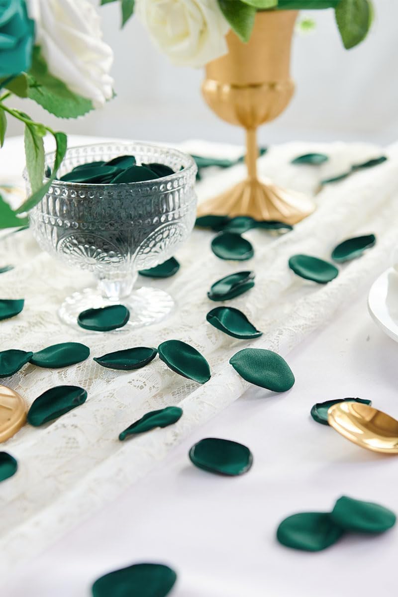 Serwalin 300Pcs Silk Rose Petals for Christmas Weddings Proposal Dark Green Flower Petals for Girl's Basket, Aisle, Table Decor