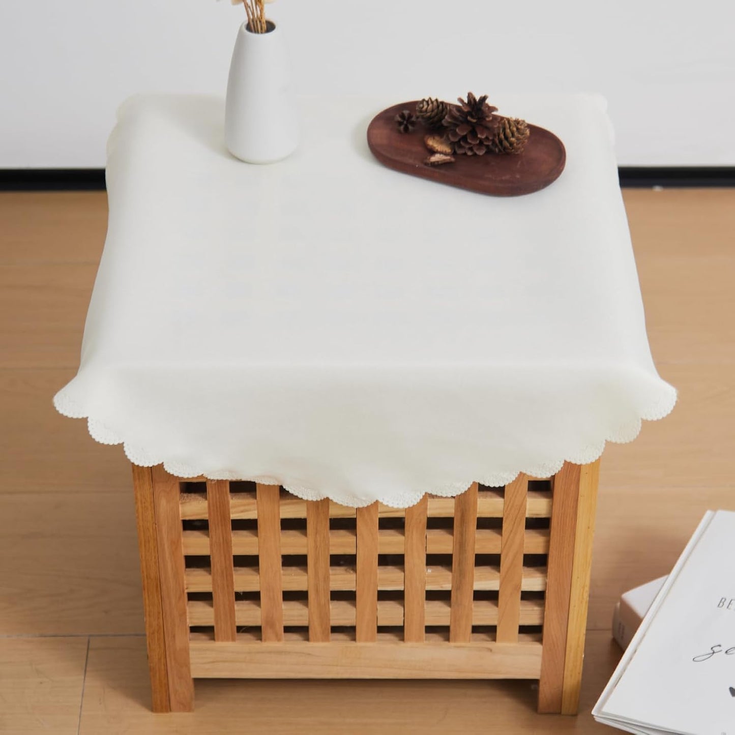 Small Round Beige Tablecloth 24 Inch Polyester Fabric Washable Table Cover Decorative Wrinkle Resistant Solid Color Table Cloth for Nightstand Party Wedding Camping